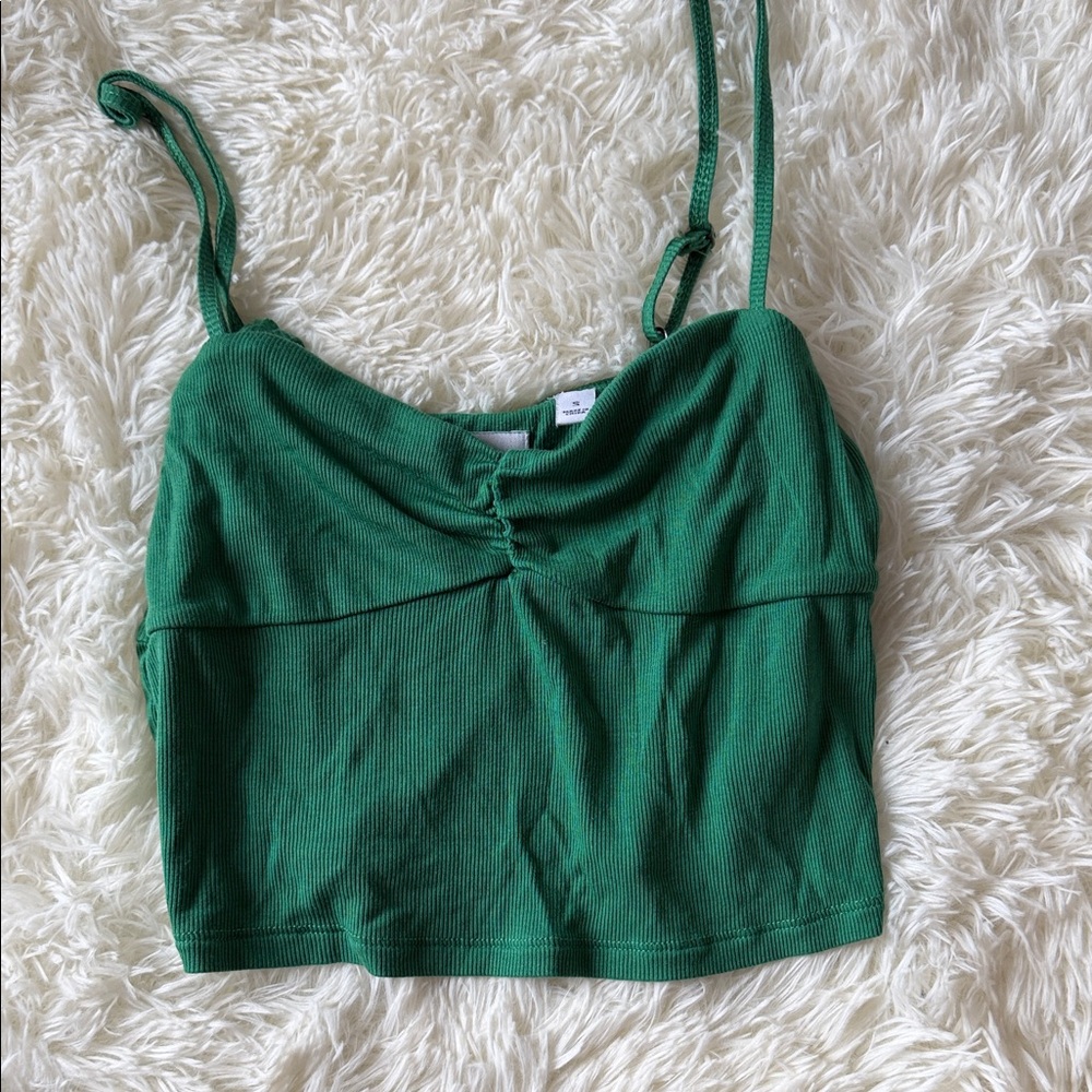 Aritzia Green Ribbed Camisole with Adjustable Straps